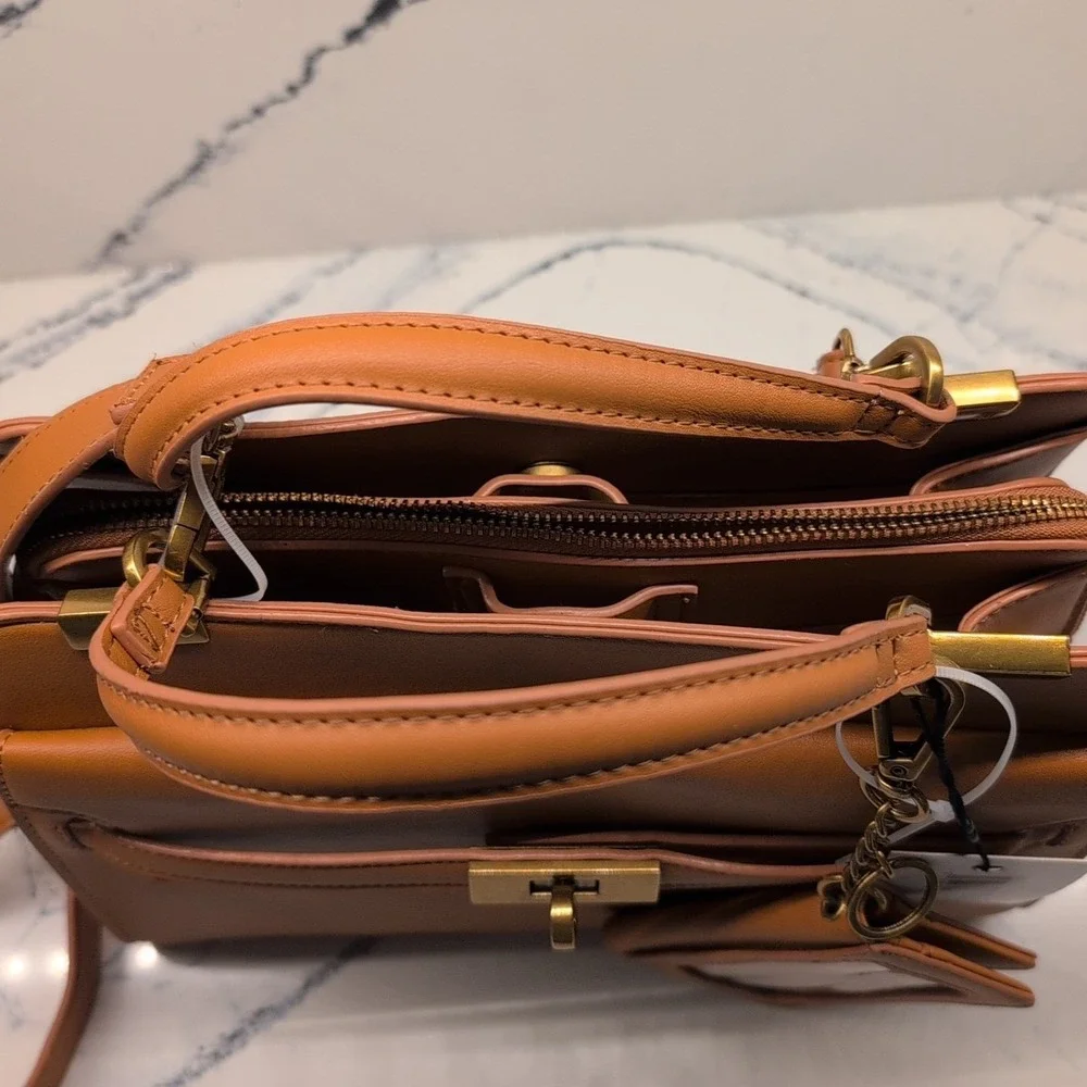 Steve Madden BMatteo 2 Caramel Satchel Convertible‎ With Bifold Wallet NWT